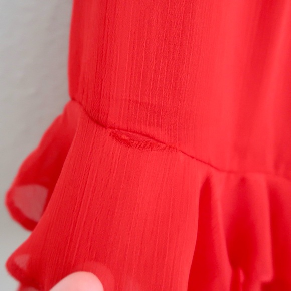 Saints + Secrets Red Ruffle Mini Dress High Neck Flutter Sleeve - Picture 16 of 16